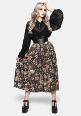 Triple Goddess Print Viscose Button Down Midi Skirt