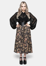 Triple Goddess Print Viscose Button Down Midi Skirt