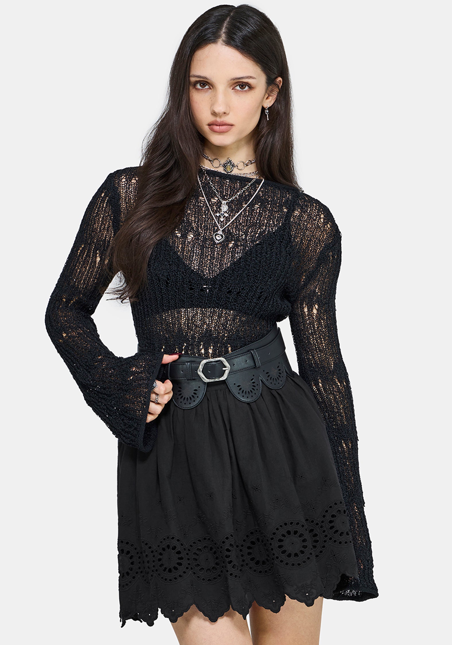Moirae Contrast Broderie Hem Mini Skirt