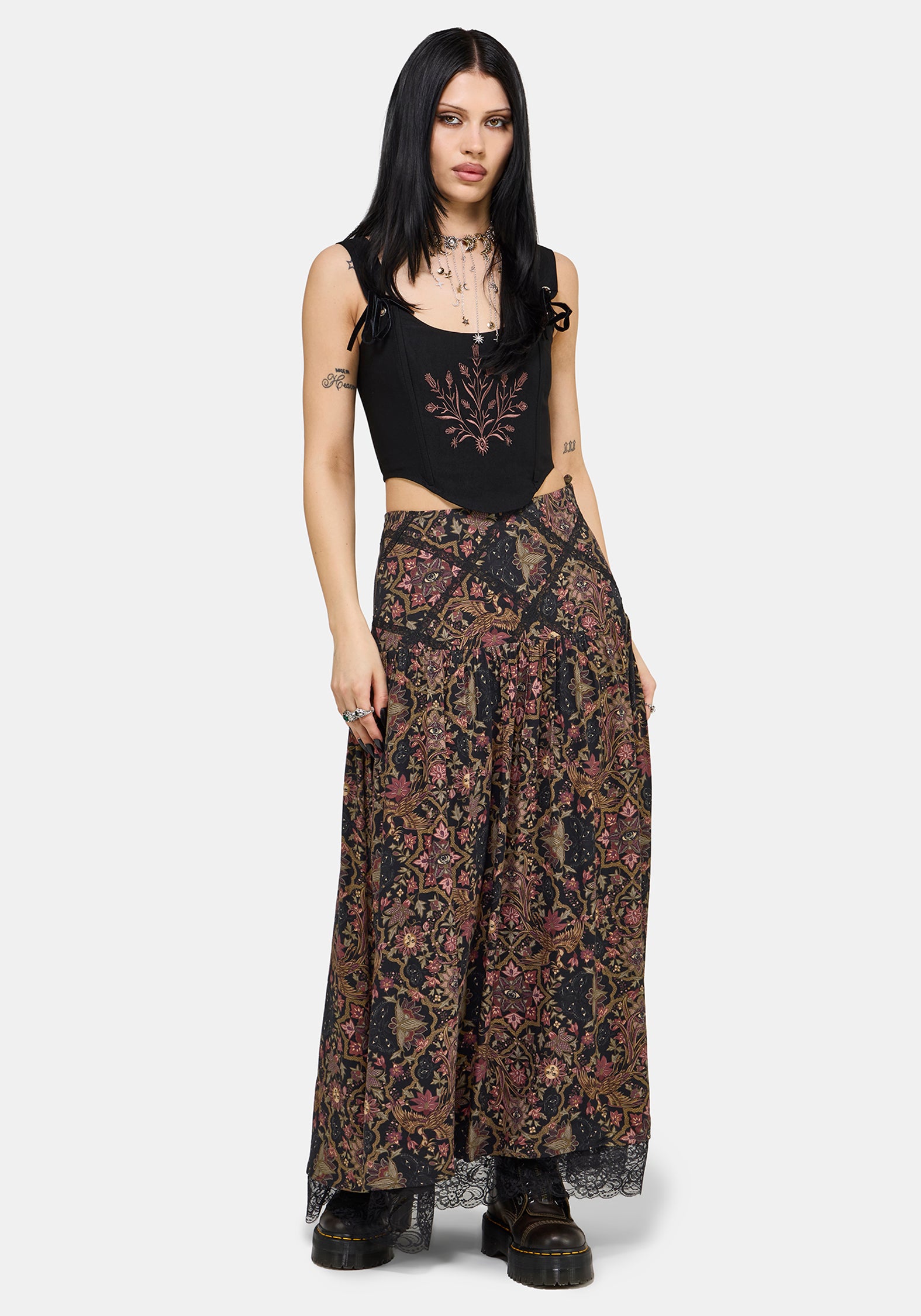 Mythos Print Lace Detail Midaxi Skirt EU 34