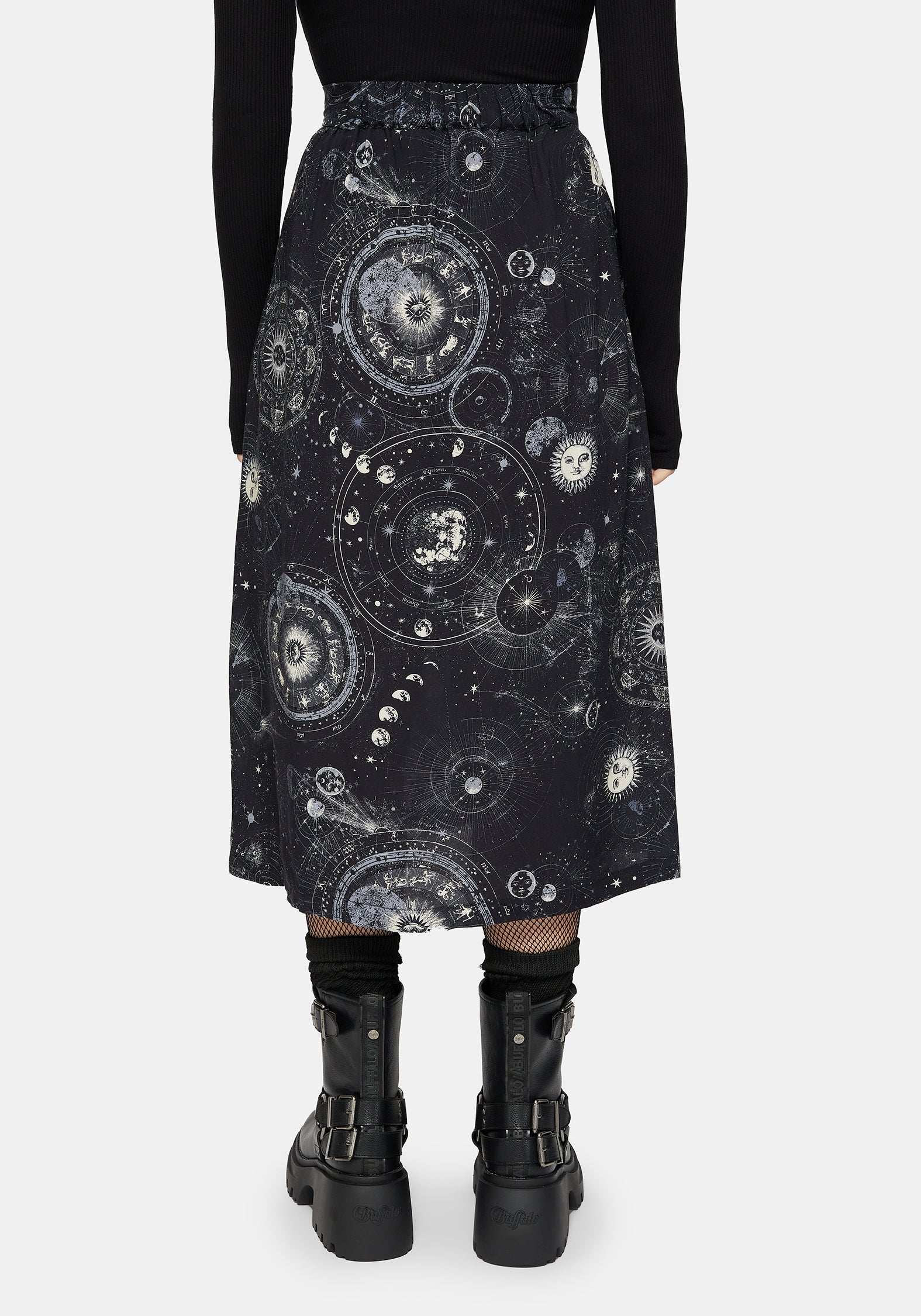 Elise Celestial Print Button Down Midi Skirt