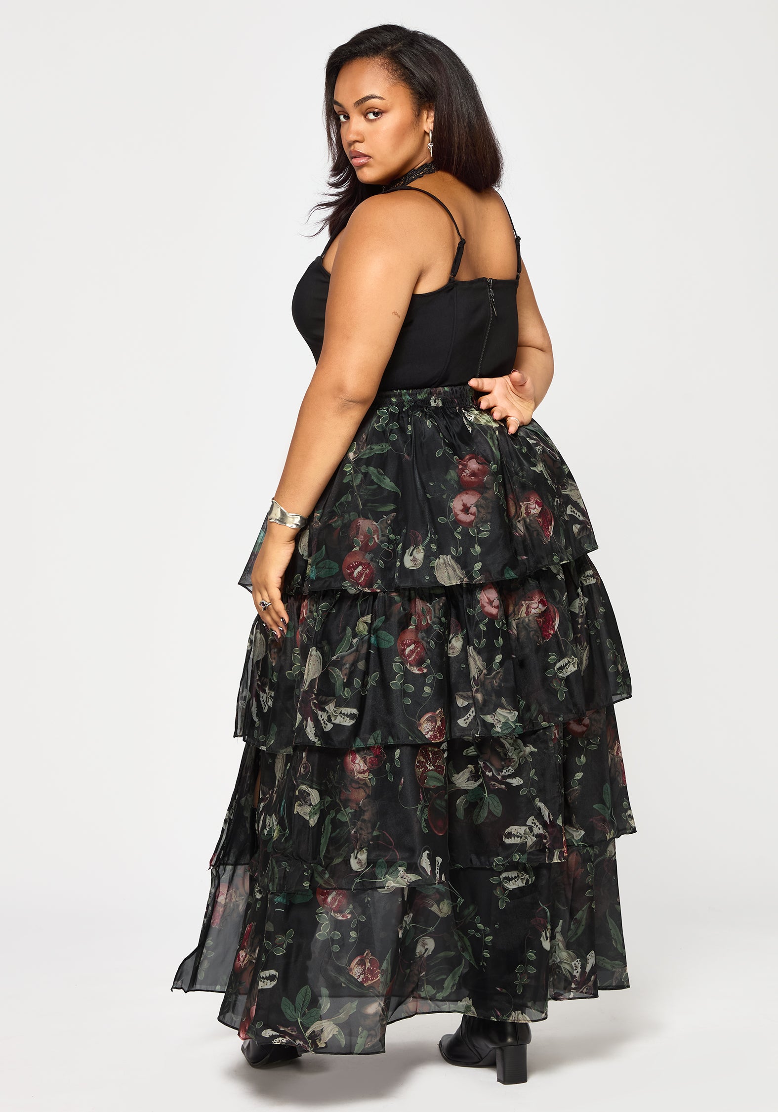 Anara Fruit Print Tiered Skirt