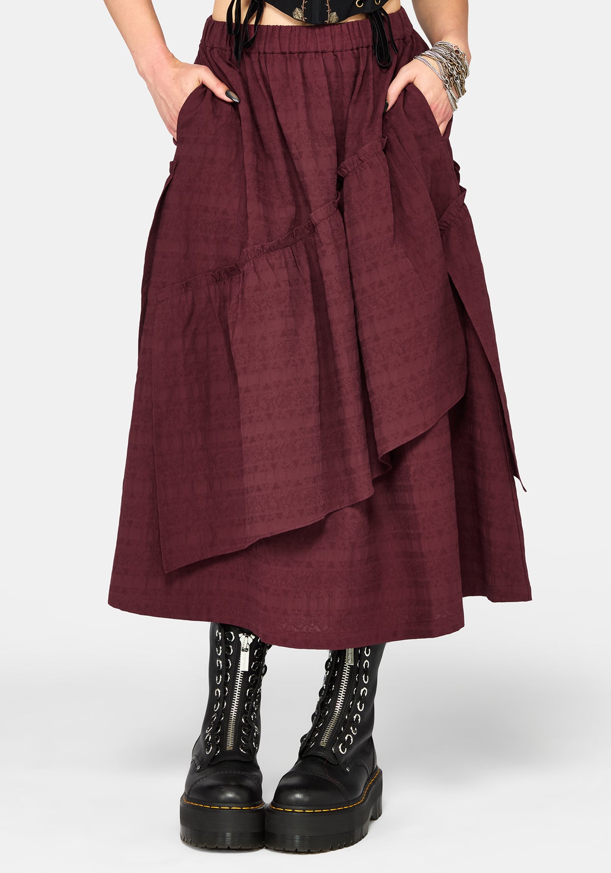 Lysandra Textured Ruffle Midi Skirt