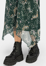 Renard Print Chiffon Hanky Hem Midi Skirt