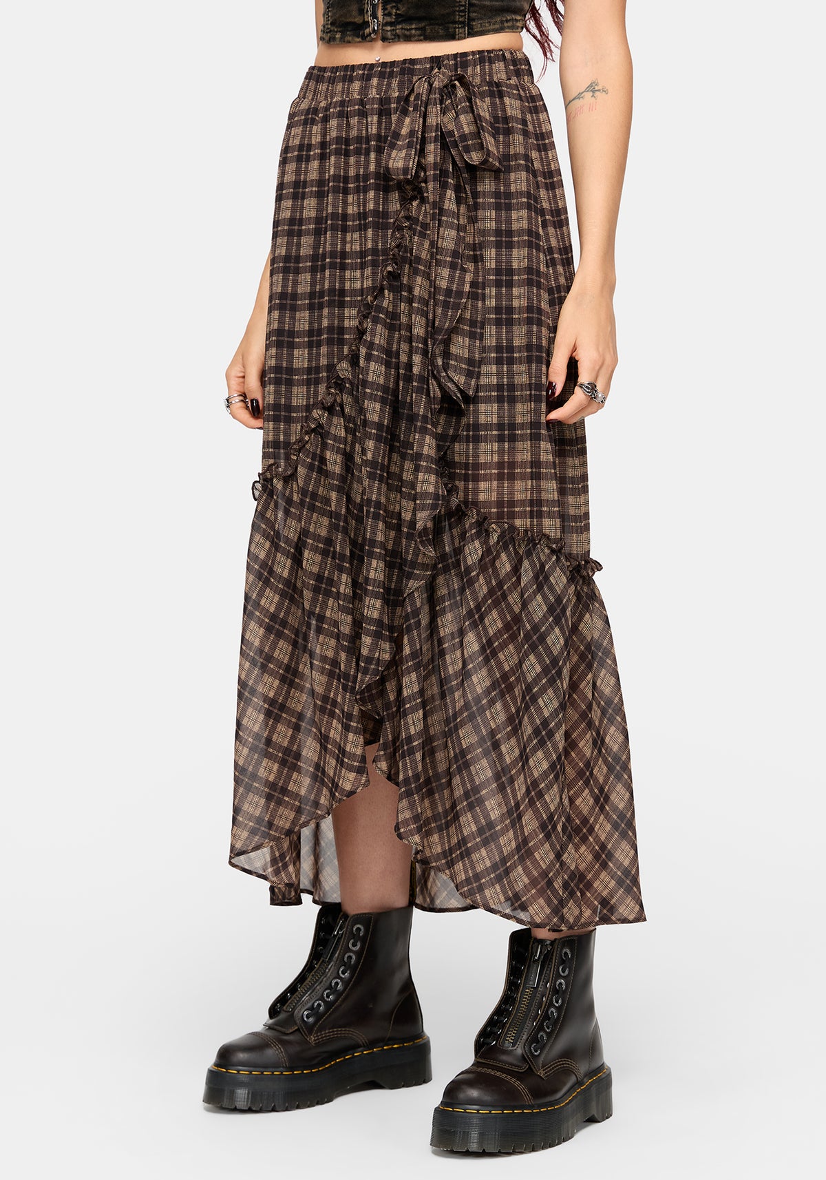 Dorcus Check Chiffon Wrap Midaxi Skirt