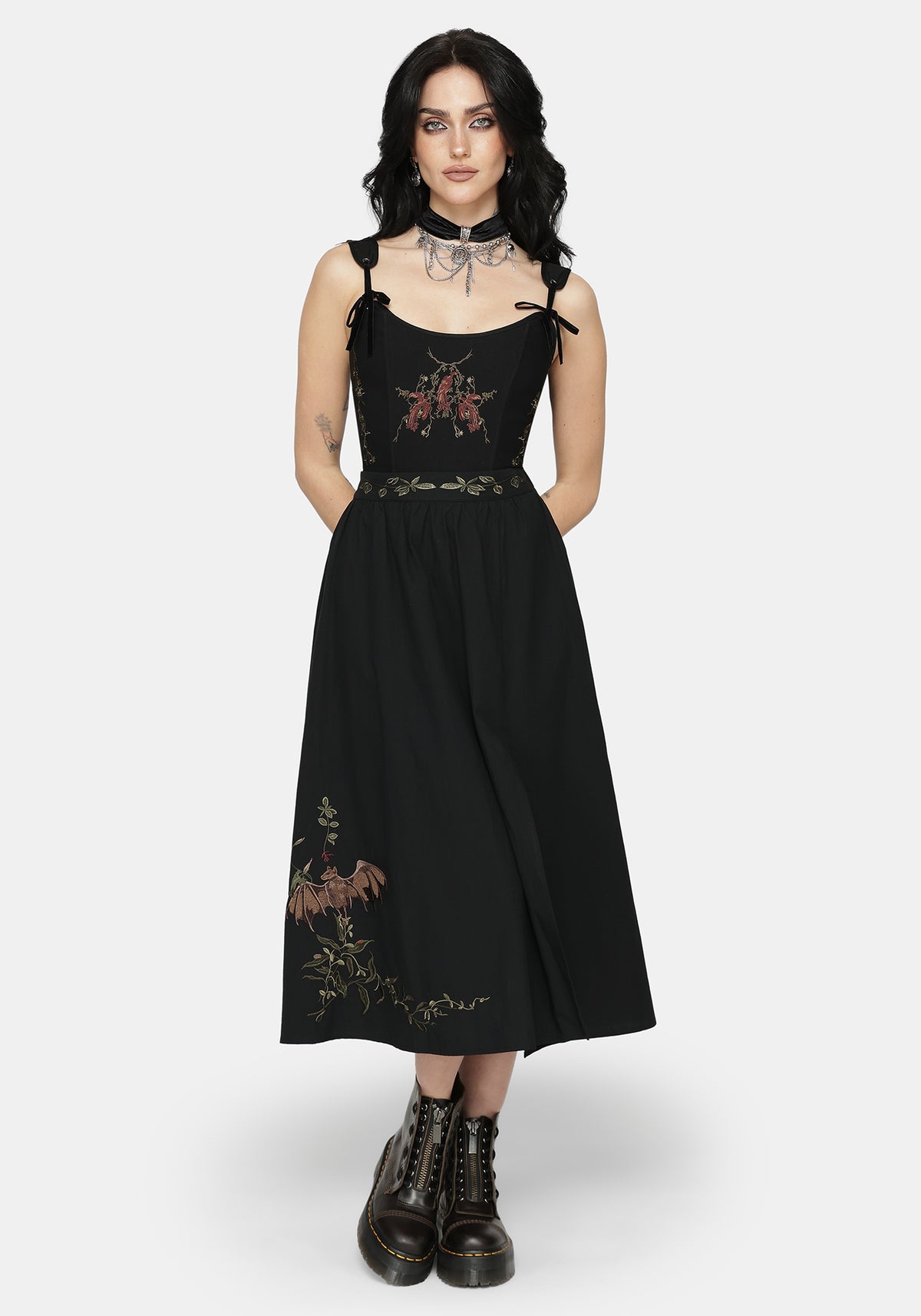 Orena Bat Embroidered Midaxi Skirt