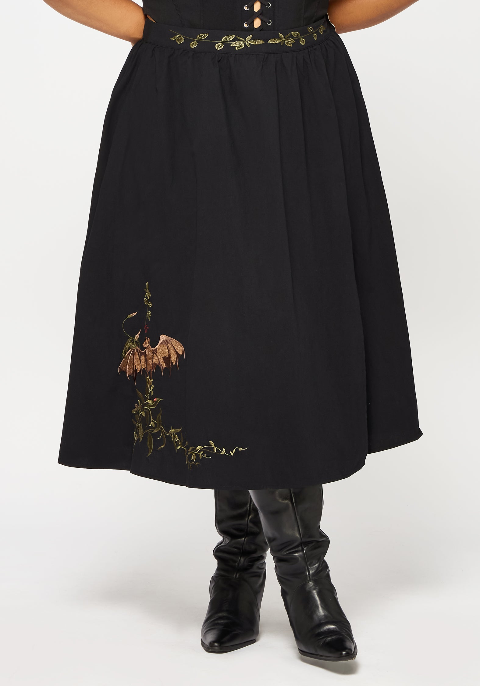 Orena Bat Embroidered Midaxi Skirt