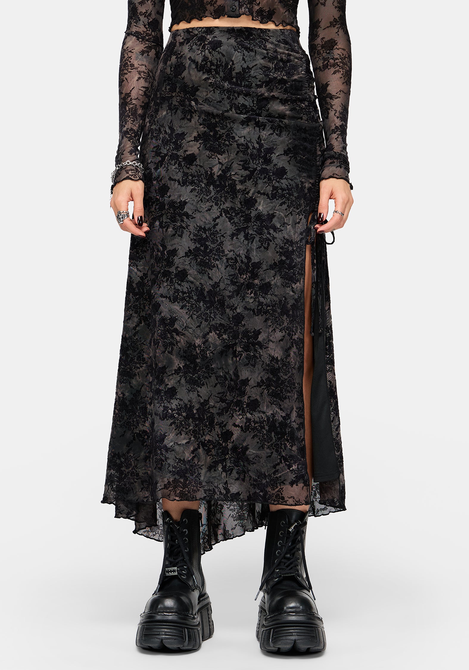 Zuri Lace Flocked Ruched Midaxi Skirt