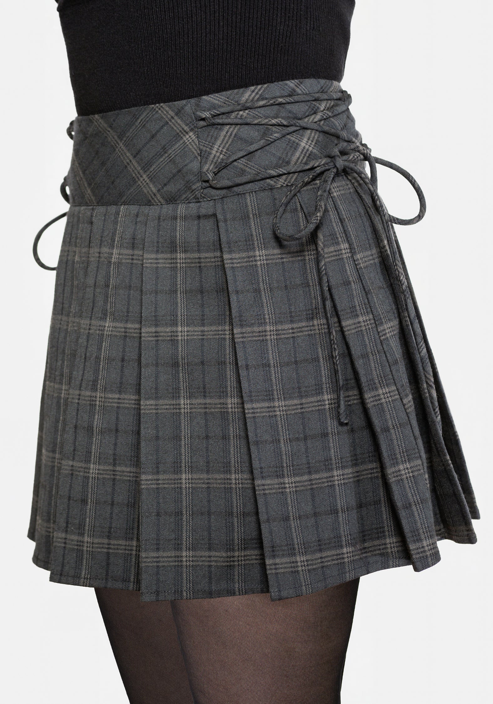 Caitriona Check Lace Up Side Mini Skirt