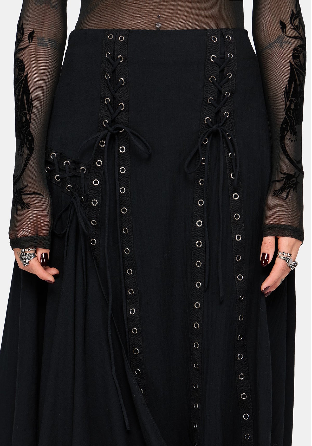 Lucette Eyelet Lace Up Midi Skirt