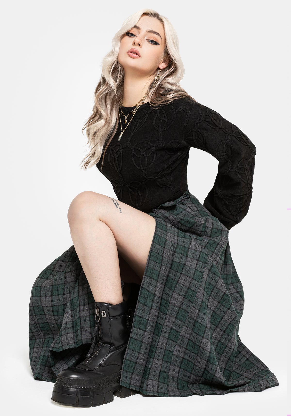 Daria Check Pleated Midaxi Skirt EU 34