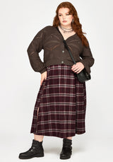 Nightingale Buckled Check Midi Skirt - Burgundy