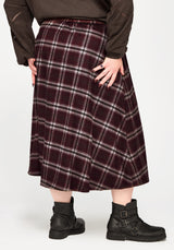 Nightingale Buckled Check Midi Skirt - Burgundy