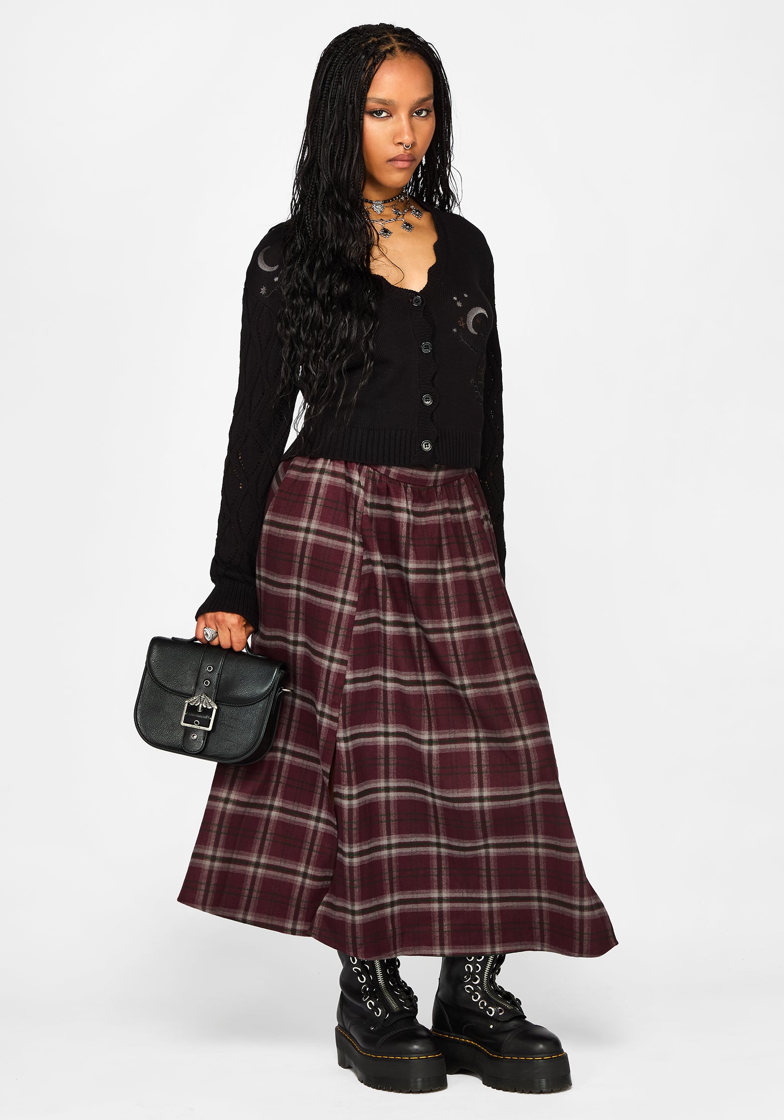 Nightingale Buckled Check Midi - Burgundy