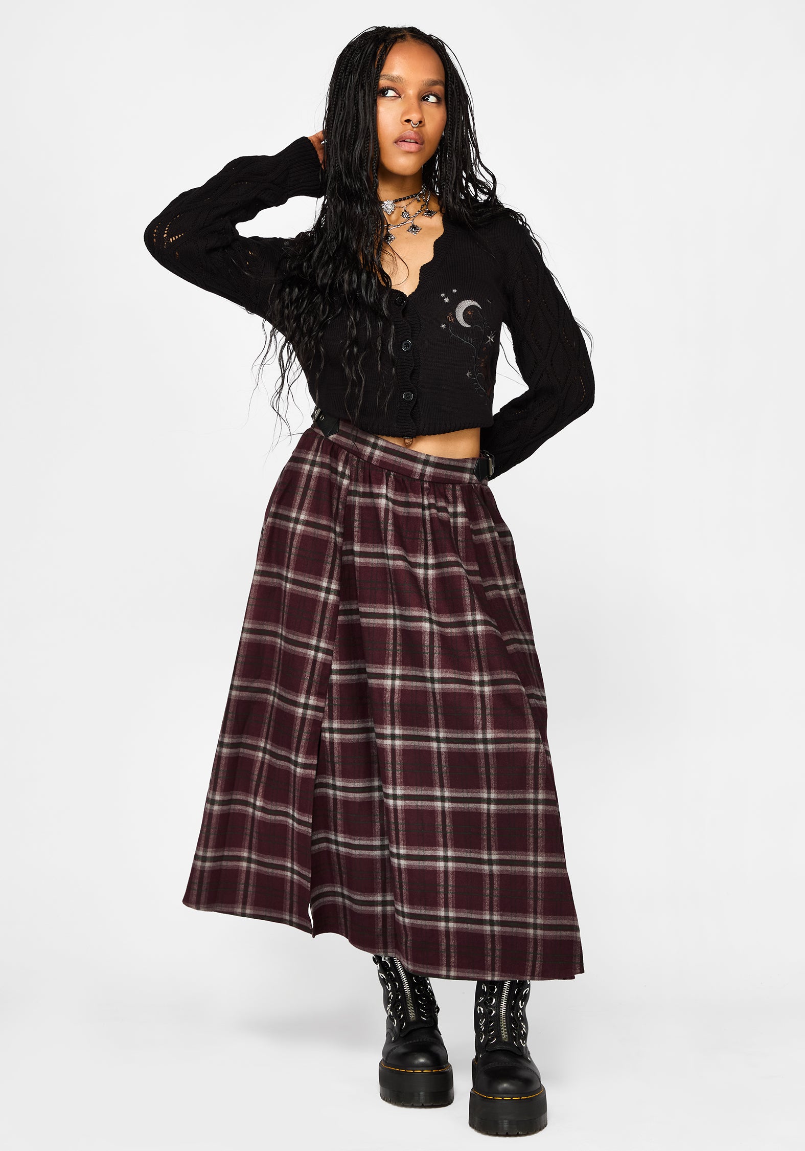 Nightingale Buckled Check Midi - Burgundy