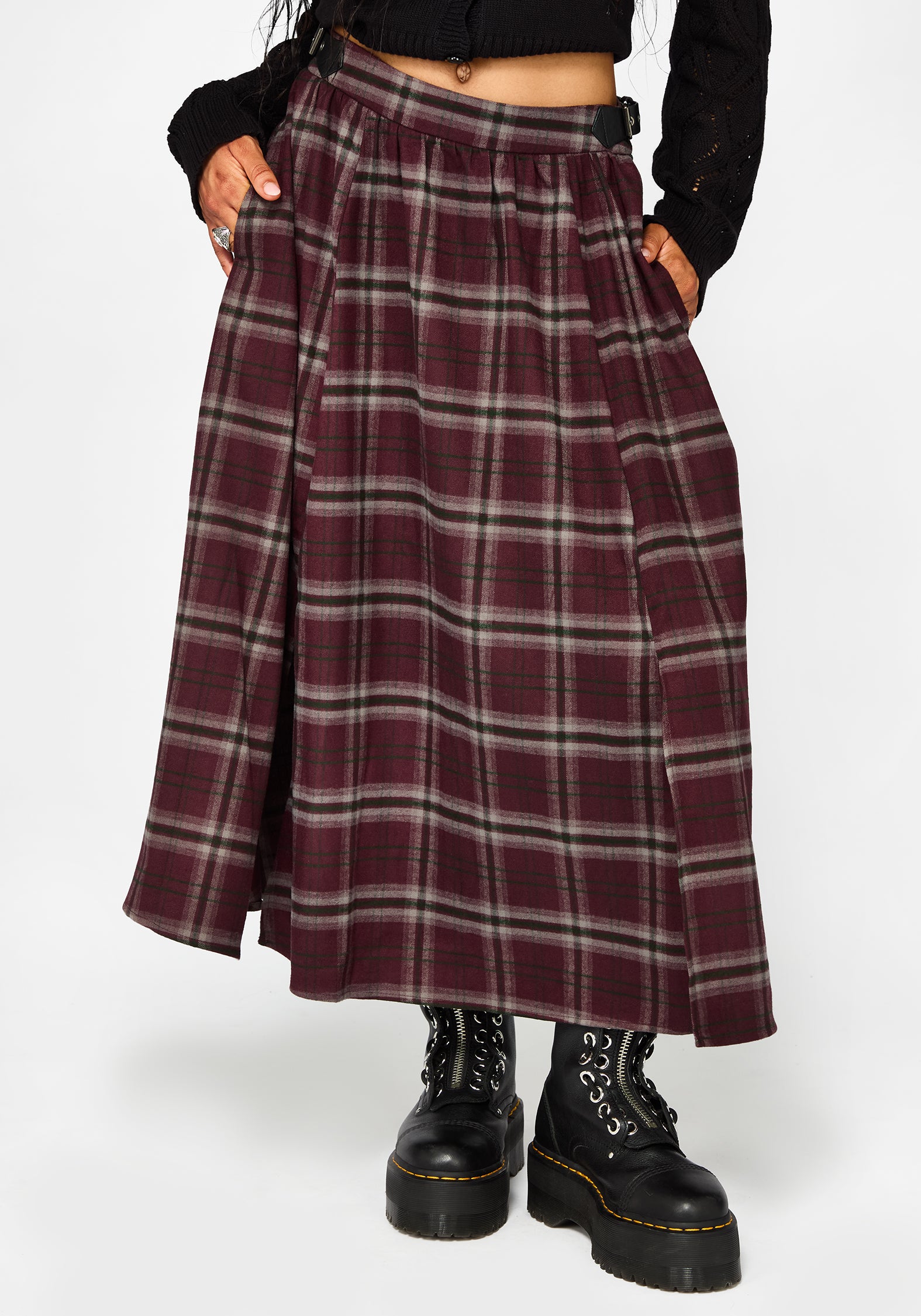 Nightingale Buckled Check Midi - Burgundy
