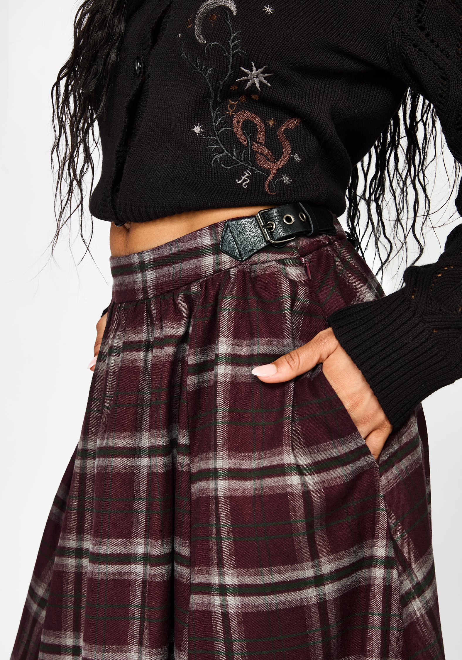 Nightingale Buckled Check Midi - Burgundy