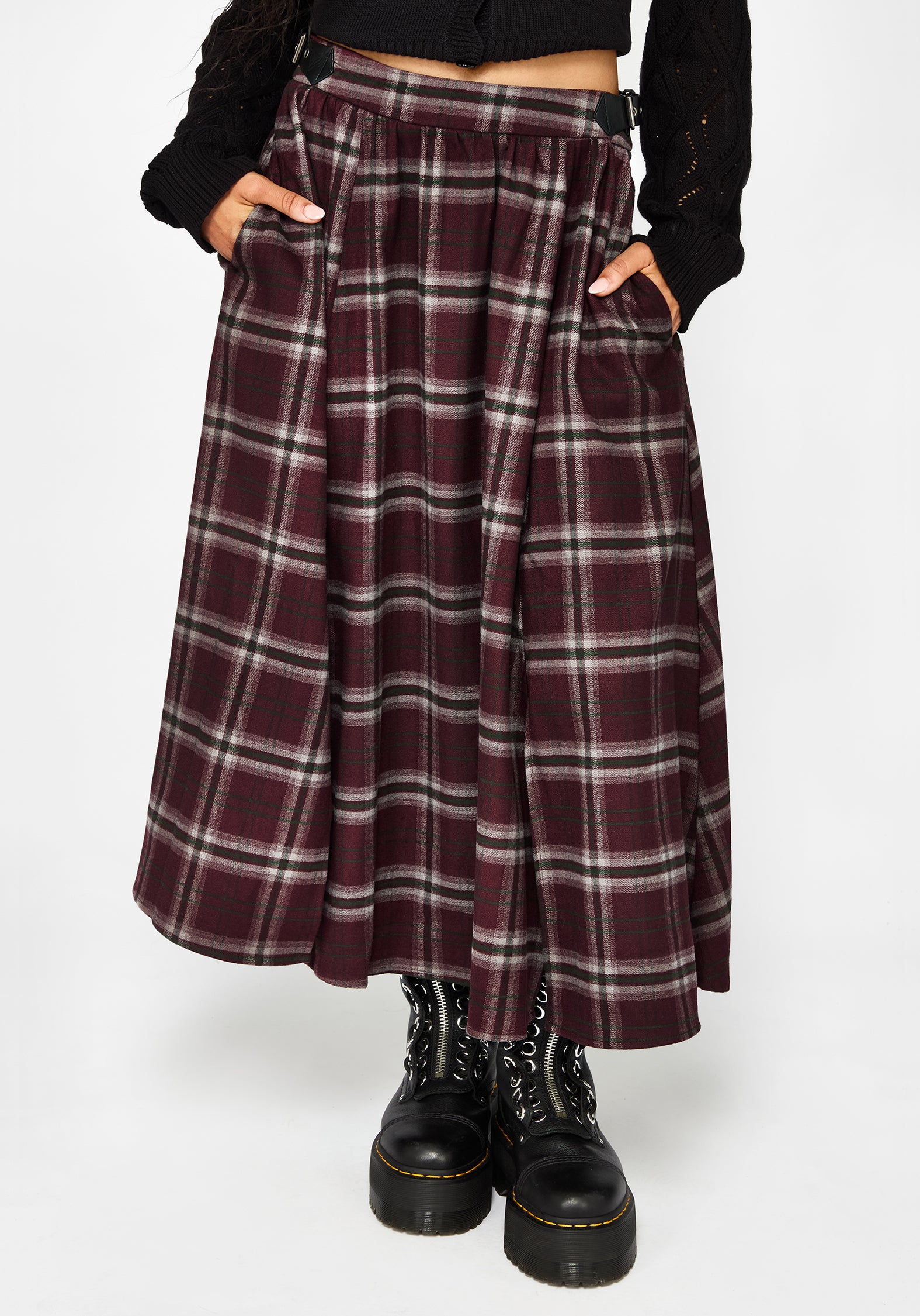 Nightingale Buckled Check Midi - Burgundy