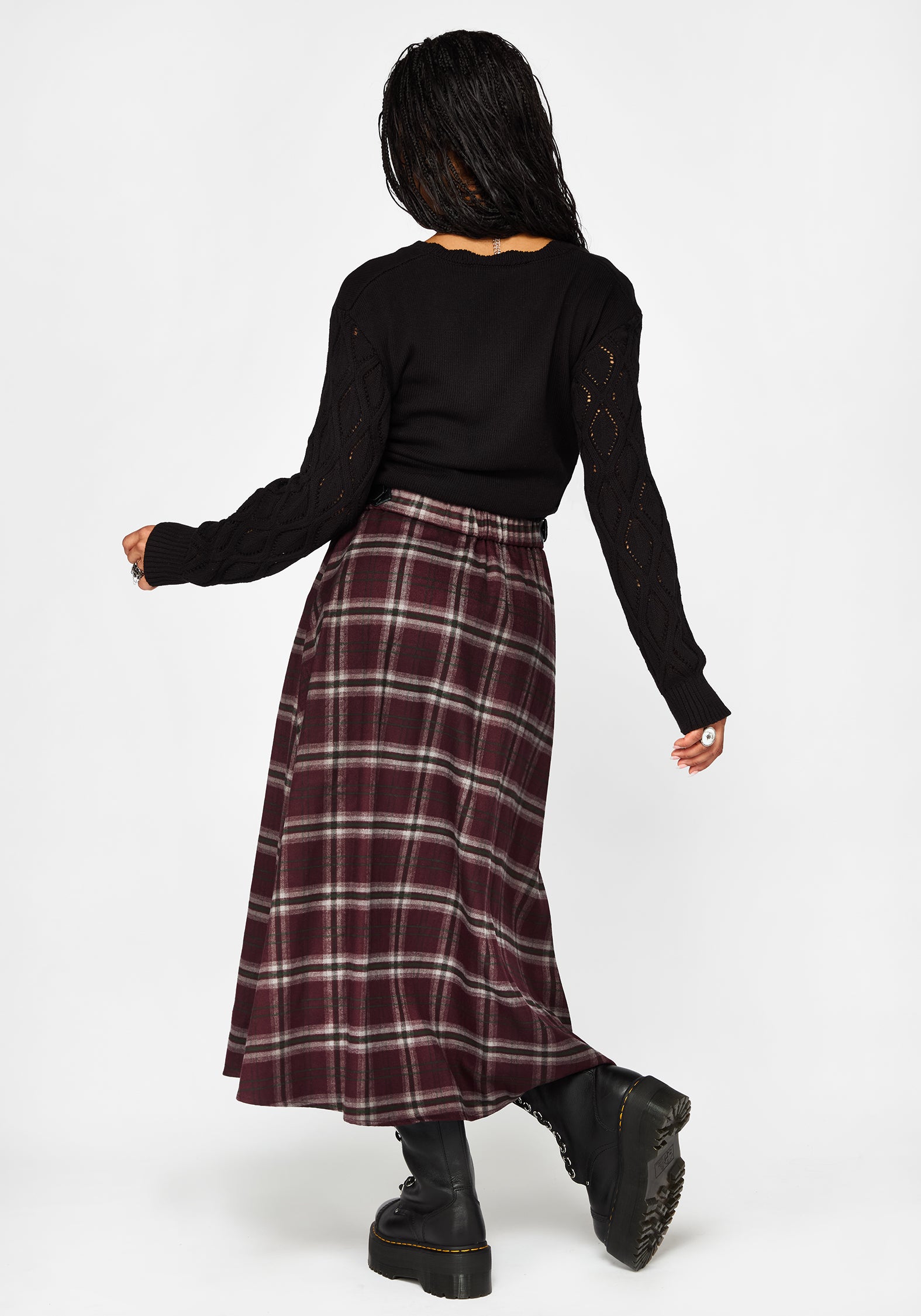 Nightingale Buckled Check Midi - Burgundy