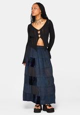 Mabel Floral Printed Patchwork Skirt - Navy