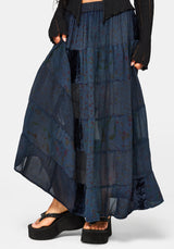Mabel Floral Printed Patchwork Skirt - Navy