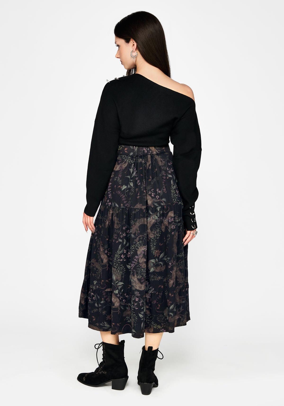 Curio Print Button Down Midi Skirt
