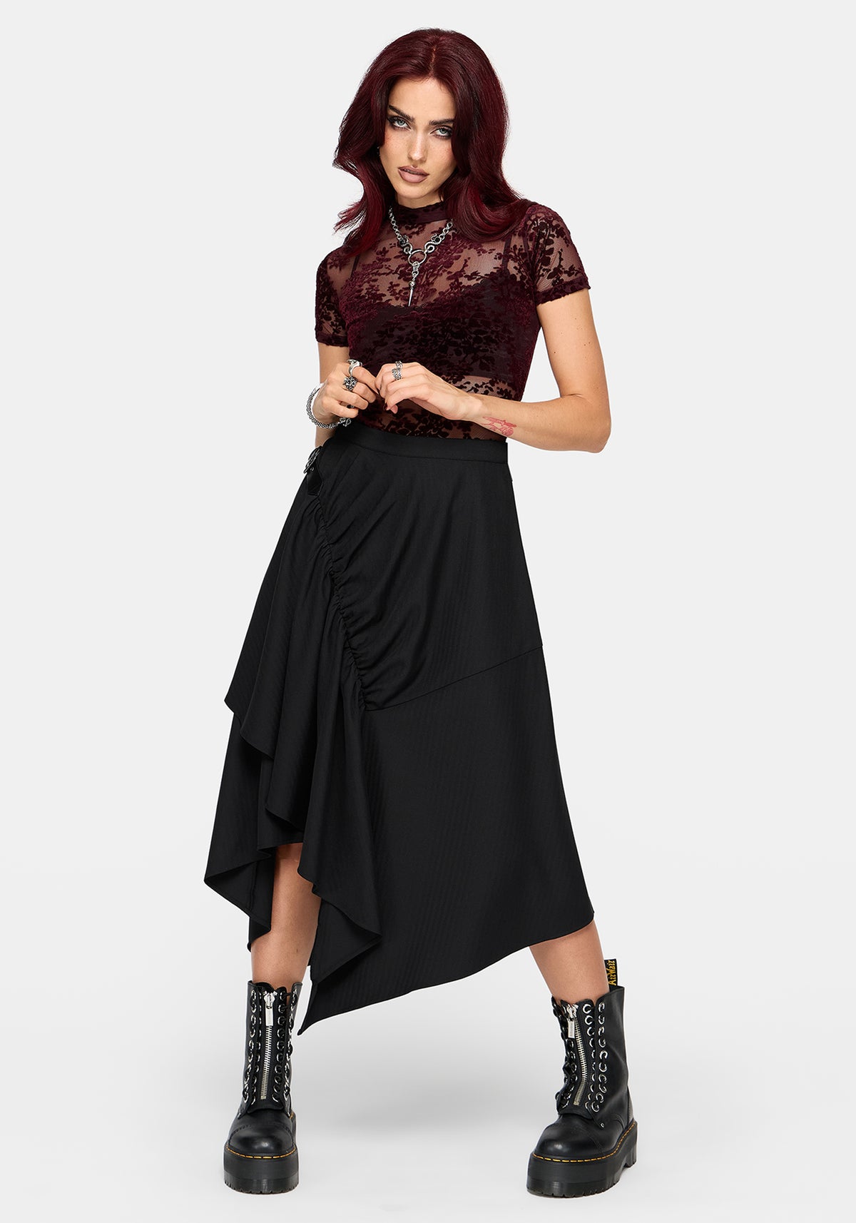 Reina Buckle Hanky Hem Midi Skirt