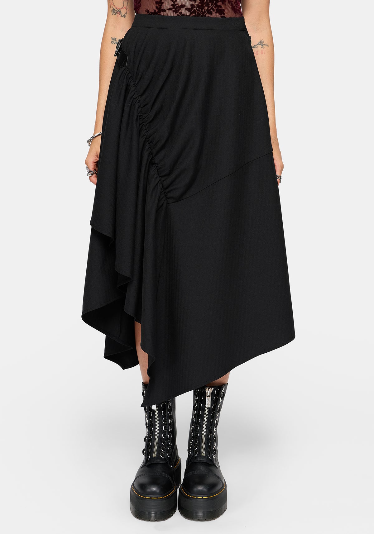 Reina Buckle Hanky Hem Midi Skirt