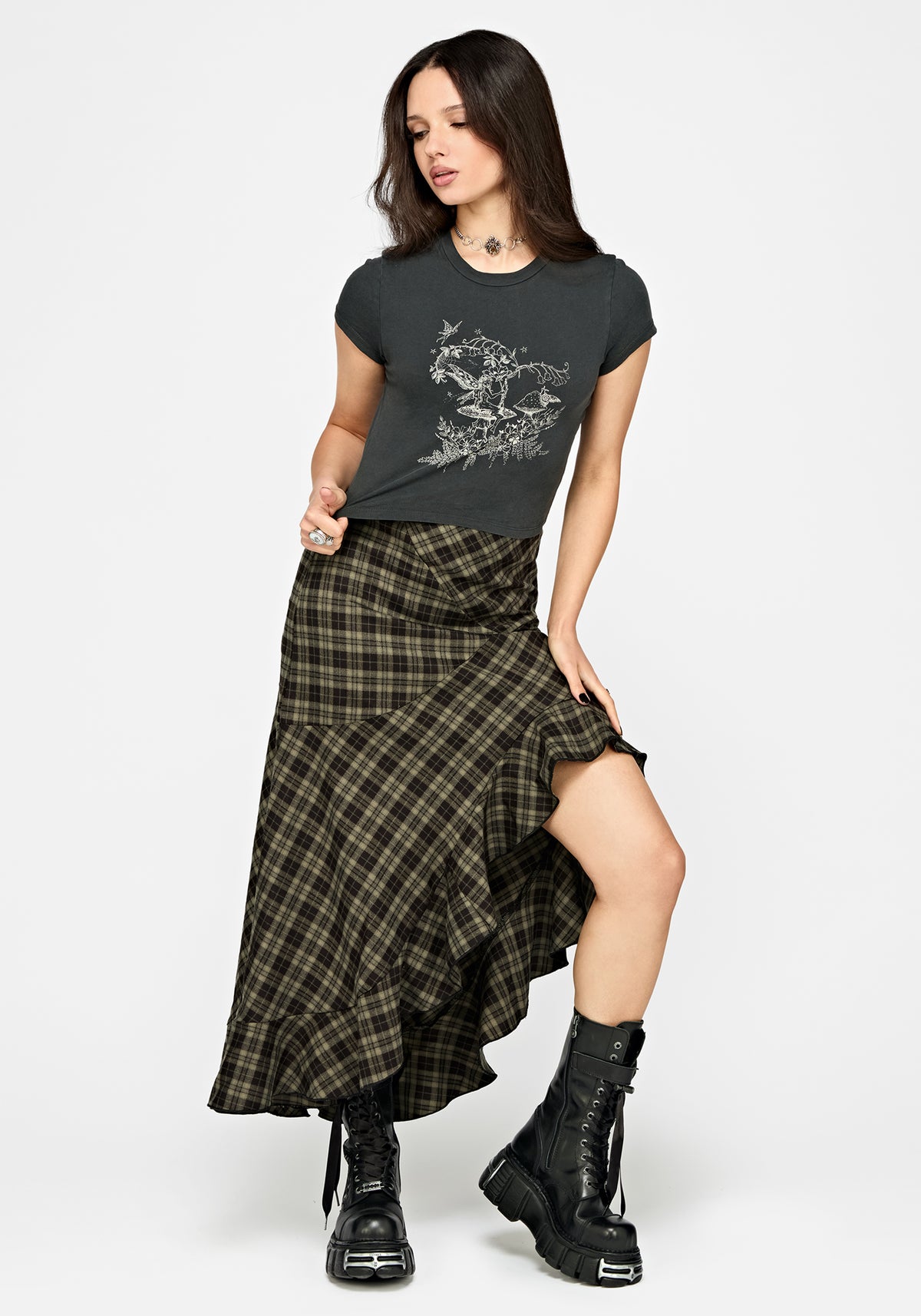 Willowby Brushed Check Midi Skirt