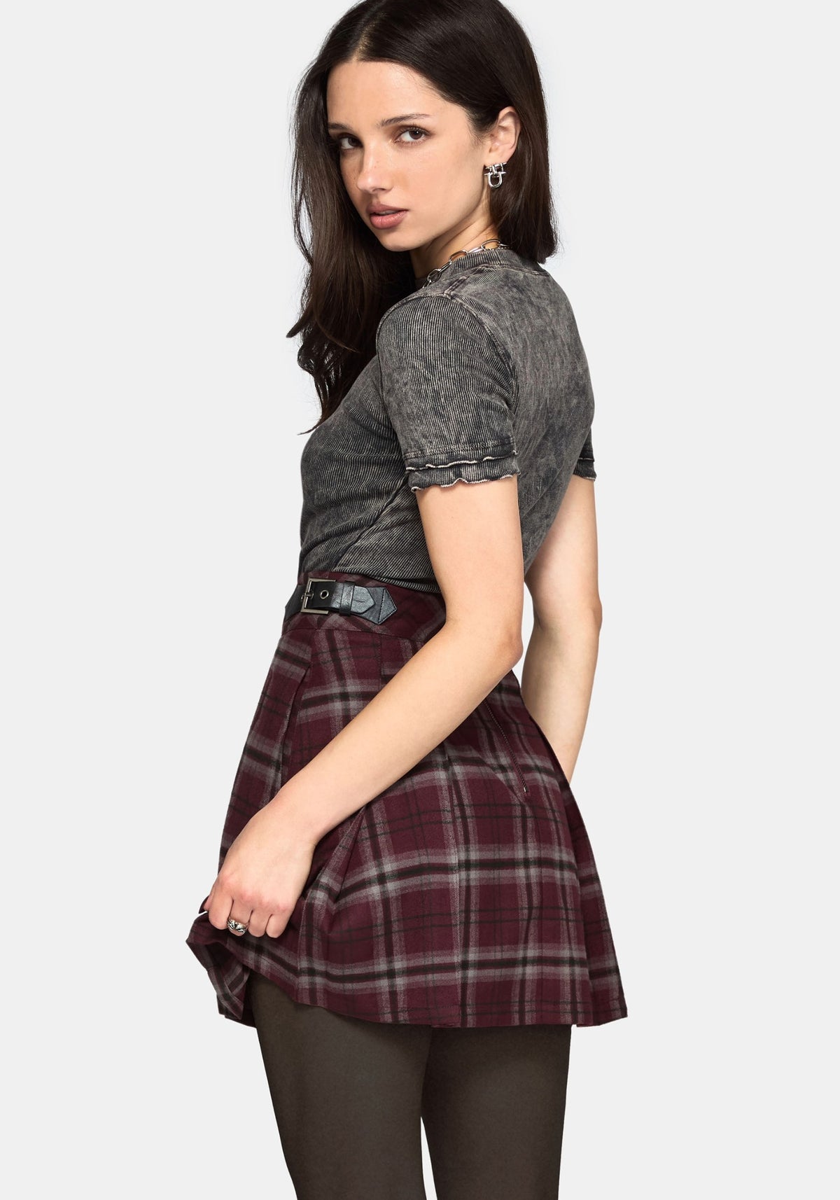 Bramble Buckled Check Mini - Burgundy