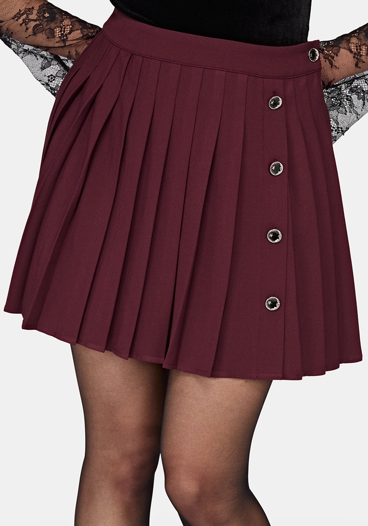 Moonage Pleated Mini Skirt  - Burgundy