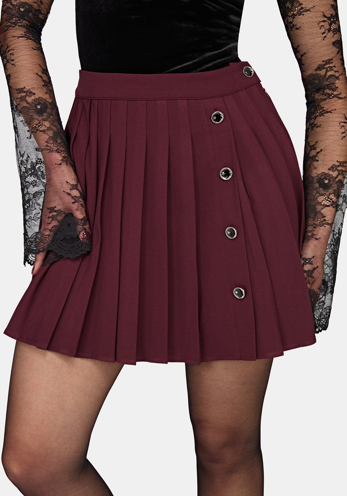 Moonage Pleated Mini Skirt  - Burgundy