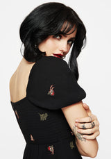 Copia Motte Bestickt Puffärmel Ärmel Mini Kleid