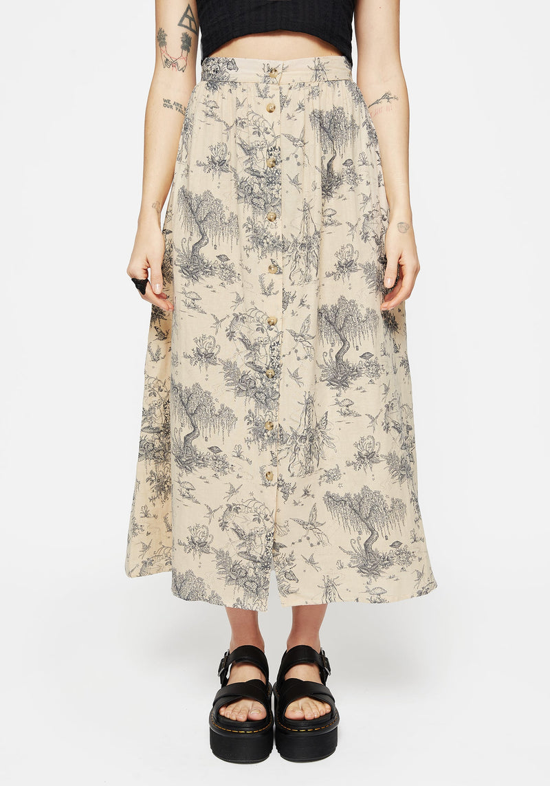 Maypole Cotton Print Button Up Midaxi Skirt