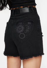 Planchette Embroidered Distressed Denim Shorts