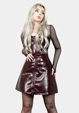 HELLRAISA FAUX LEATHER A-LINE SKIRT VENOM RED