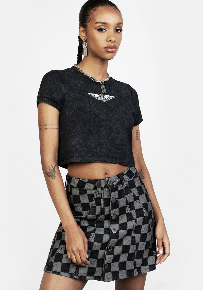 KERB A-LINE DENIM MINI SKIRT