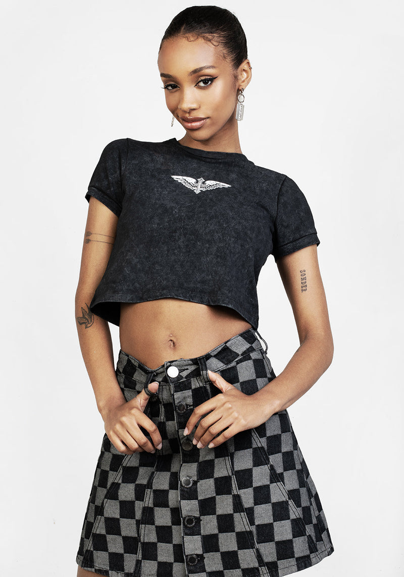 KERB A-LINE DENIM MINI SKIRT