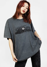 Here Lies Grey Acid Wash Oversized Tee
