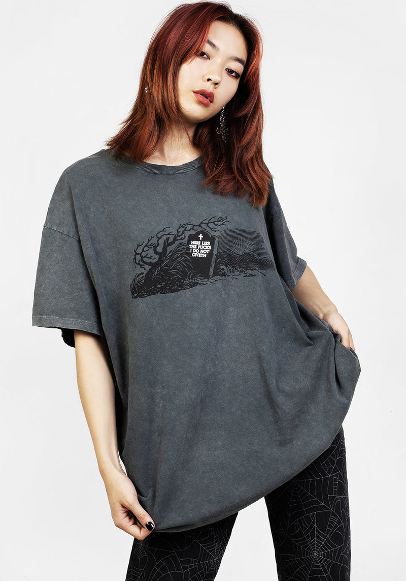 Here Lies Grey Acid Wash Oversized Tee