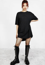 Goblins Black Garment Washed Oversized Tee Dress