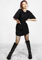 Goblins Black Garment Washed Oversized Tee Dress