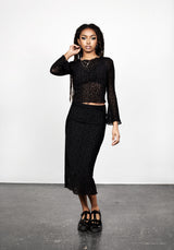 LOVESPELL FLOCKED MESH LONG SLEEVE TOP