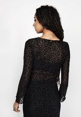 LOVESPELL FLOCKED MESH LONG SLEEVE TOP