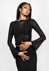 LOVESPELL FLOCKED MESH LONG SLEEVE TOP