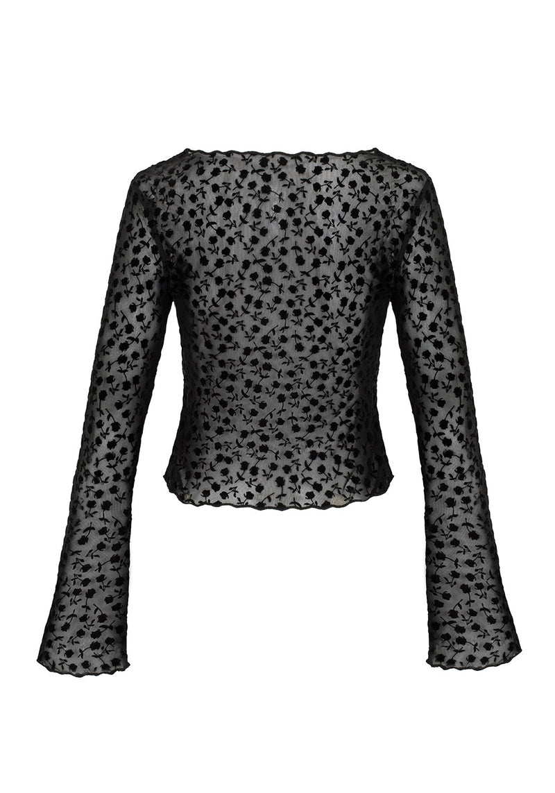 LOVESPELL FLOCKED MESH LONG SLEEVE TOP