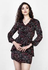 ROSETEARS FRILL PEPLUM MINI DRESS