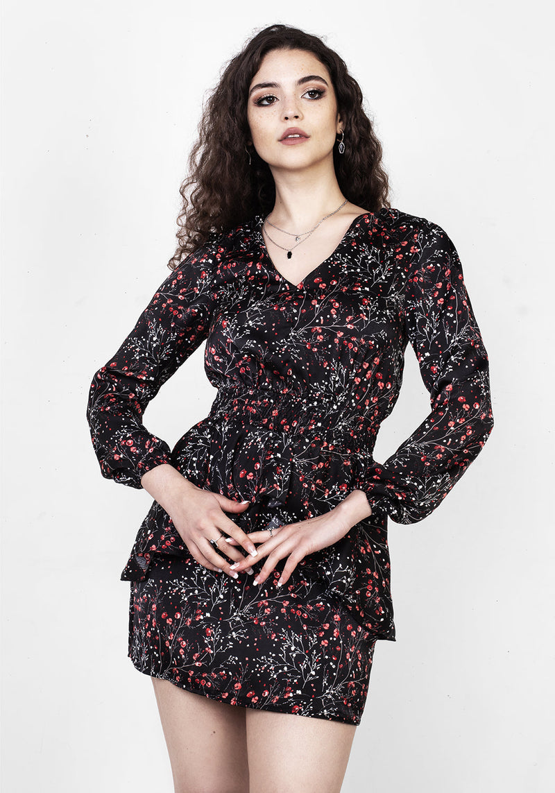 ROSETEARS FRILL PEPLUM MINI DRESS