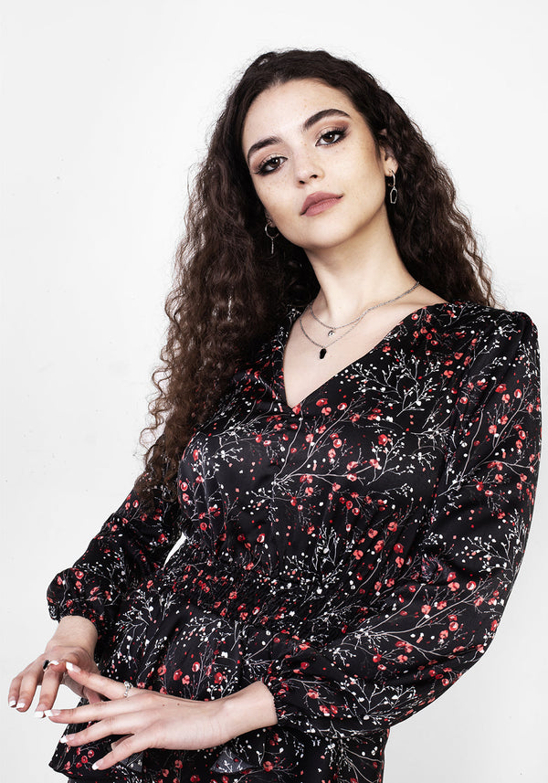 ROSETEARS FRILL PEPLUM MINI DRESS