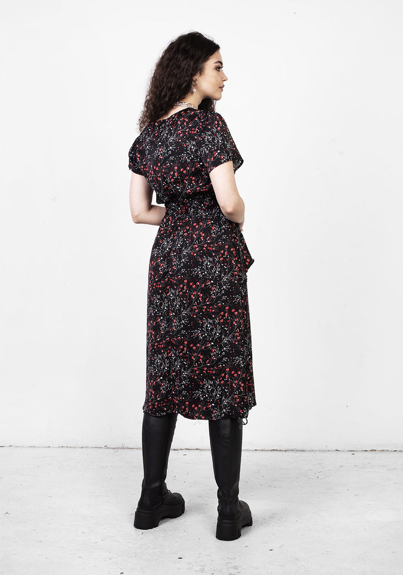 ROSETEARS FRILL PEPLUM MIDI DRESS